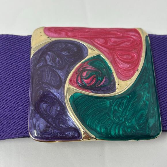 Lot 2 Vintage 80s Belts One Daylor Signed Preppy Fashion Retro Stretch Academia - Picture 4 of 9